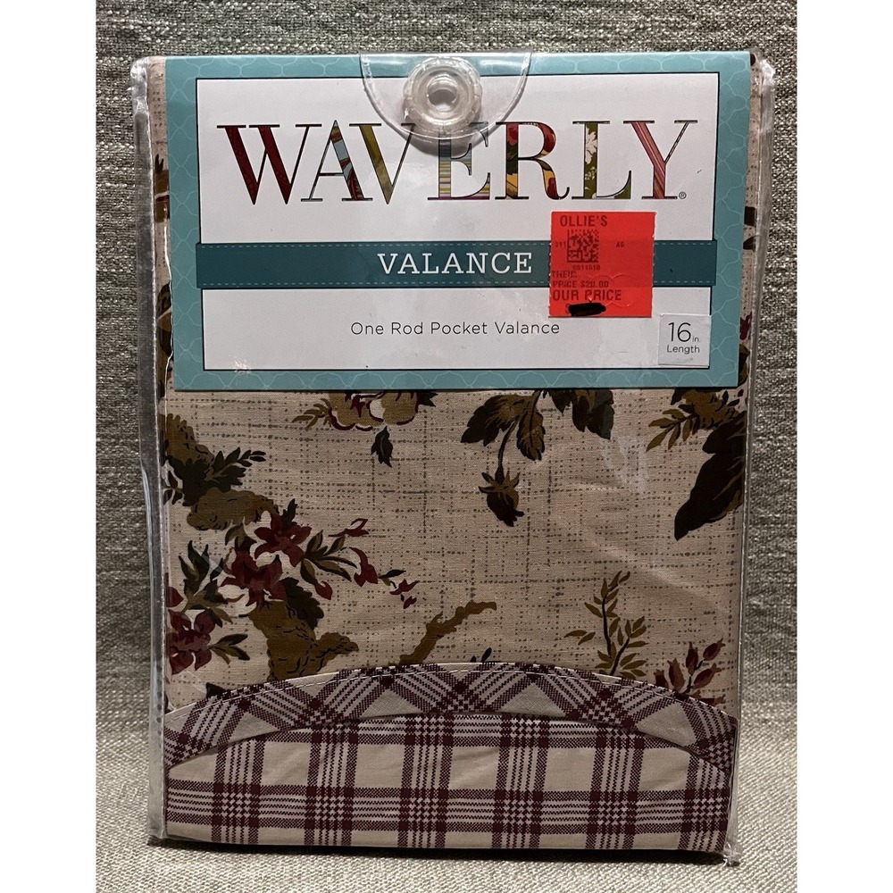 2024 Waverly Norfolk Tea Stain Valance Floral Plaid Trim Rod Pocket 60x16 New